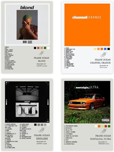 Frank Ocean Poster, Albumcover, Poster, 20,3 x 30,5 cm, ungerahmt, signiert, limitierte Poster, Druck, Rapper-Musikposter, Leinwand, Wandkunst, Raum, ästhetisch, Set mit 4 Stück, für Teenager und