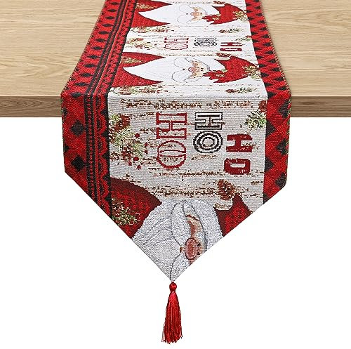 Weihnachten Tischläufer, Rot Schwarz Plaid & Weihnachtsmann, Weihnachts Party Deko Waschbar Winter Küche Gitter Tischdekoration Drinnen Draußen Winterferien Kariert Tischdecke,34x180cm
