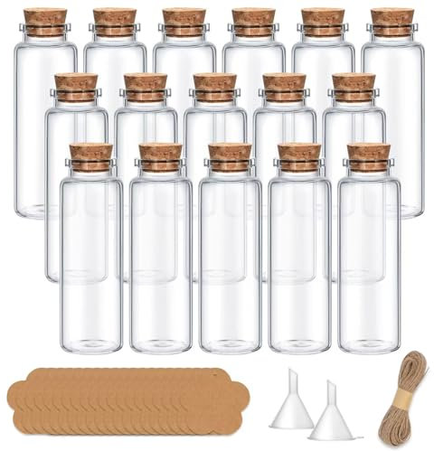 Yagaspantery 16pcs 40ml Petite Bouteilles en Verre, bouteilles de souhaits,Pot a Epices avec bouchons en liège pour mariages ou anniversaires,la décoration de DIY