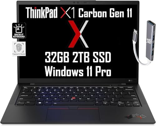 Lenovo ThinkPad X1 Carbon Gen 11 (touchscreen FHD+ da 14, Intel 10-Core i7-1365U, 32 GB di RAM, SSD da 2 TB), batteria a lunga durata di 13,5 ore, retroilluminato, impronte digitali, webcam FHD, hub