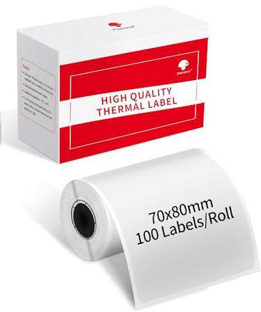 Phomemo Transparentes Thermoetiketten, Transparentes Etikett für DIY Design, QR Code, Namensschilder Kompatibel mit M220 M250 M221 M421 Etikettendrucker,1 Rolle, 70x80mm,100 Etiketten/Rolle