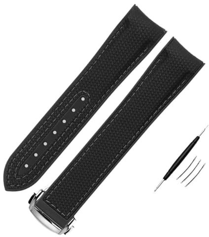 KKFAUS Hohe Dichte Nylon Gummi Armband Für Omega X Swatch Gelenk MoonSwatch Constellation Wasserdicht 20mm Uhrenarmband Gebogenes Ende Band, 20 mm, Achat