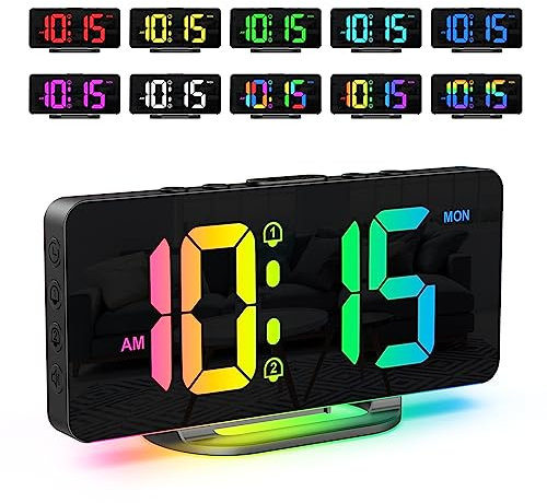 Ankilo Wecker digital für Tiefschläfer,RGB Farbenfroh Uhr mit Licht,Wecker Kinder,Farbwechsel Nachtlicht,Uhren mit Ladestation,Nachttischwecker mit Großer LED Anzeige,dimmbare Helligkeit