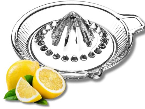 Glass Lemon Juicer, Orange, Grapefuit Manual Squeezer, Small Citrus Juicer, Extractor Manual Hand with Handle and Pour Spout, BPA Free and Lead-Free Heavyweight Crystal Clear Glass 2.02oz (Clear)
