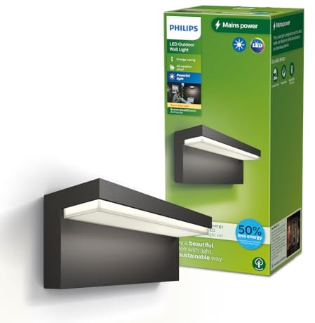 Philips LED Bustan ultra effiziente Außenwandleuchte 3.8W, 2700K warmweißes Licht, Anthrazit, IP44 wetterfest, Einzelpack