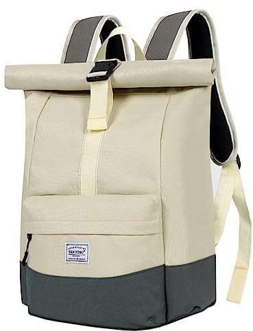 CALIYO Rolltop Rucksack Damen Groß, Laptop Rucksack Wasserdichter Backpack Schultasche mit Laptopfach Schule Studium Reisen