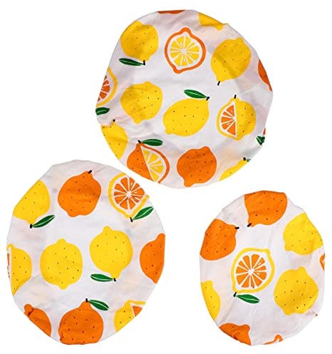 UTHCLO 3pcs Cotton Food Preservation Covers Reusable Elastic Bowl Lids for Outdoor Picnics Dustproof Food Storage Cloths Lemon