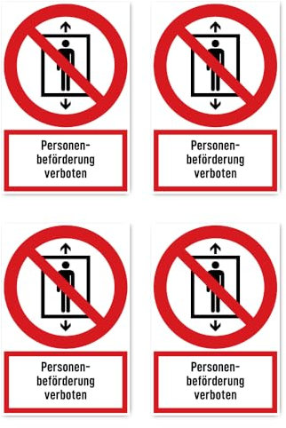 Aufkleber: 150x100 mm, 4 Stück - Personenbeförderung verboten - Verbotszeichen mit Text (deutsch) (rot/weiß) - hochkant - P027 - DIN EN ISO 7010 / ASR A1.3