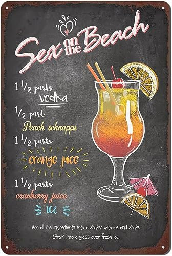 Oudrspo Cocktail-Blechschild „Sex on The Beach, Cocktail-Rezepte, Metall-Poster, Bar-Dekoration, Schilder für Zuhause, Bar, Restaurant, Wanddekoration, 20,3 x 30,5 cm