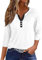 Generic HUIFUAO T-Shirts pour Femmes, T-Shirts d'été à Boutons avec col en V et Manches 3/4 pour Femmes, Haut rayé de Couleur, t-Shirt d'été Basique pour Femme, Coupe Ample, Z06 Blanc, XXL