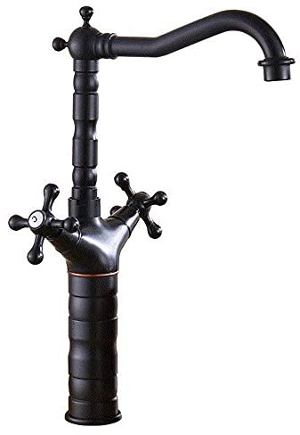 Küchenarmatur Retro Schwarz Waschbecken Küchenarmatur Nostalgischer Badwasserhahn Zweigriff-Mischbatterie Waschbeckenhahn 360 ° drehbare Badarmaturen aus Messing Absperrhahn Gefäßwasserhahn (Größe: H
