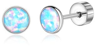 Titan Ohrringe Hypoallergen Damen Herren Mädchen G23 Titan Ohrstecker mit Schraubverschluss Kleine Opal Ohrstecker Azure 3mm