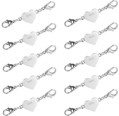 LHOEST 10 Stück Herz Magnetverschluss Kette 925, Armband Verschluss Magnetverschluss Herzform, Verschluss für Armbänder, Magnetverschlüsse für Ketten Schmuck DIY Jewellery Making Accessories (Silber)