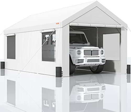 VEVOR Abri de voiture robuste de 3 x 6 m, abri de garage extérieur avec parois latérales amovibles, fenêtres et portes ventilées enroulables, bâche imperméable résistante aux UV toutes saisons pour vo