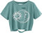 Sofia's Choice Damen Crop Top T Shirt Kurzarm mit Grafischem Bauchfrei Oberteil Ripped Tee Grün S