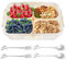 TirEurt Snackbox mit Fächern, Küche Snackteller mit Deckel Snackschale Aufbewahrungsbox, Transportbox Snackschalen für Süßigkeiten Veggie Keks Obst Nüsse mit Löffel und Gabel, 4 Fächern