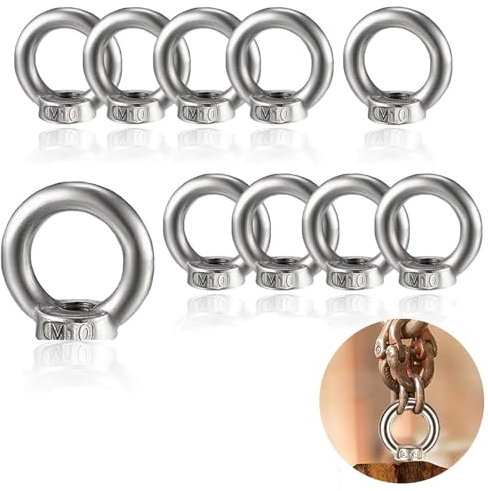 Tuerca Anular de Acero Inoxidable, 10 Piezas Acero Inoxidable Tuerca de Ojal, M10 Perno de Ojo Redondo, para Montaje de Cuerda Accesorios de Elevación Pulido de Superficies, Fijación y Colgar