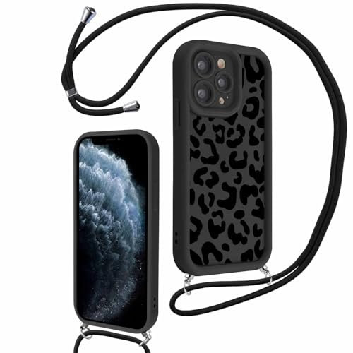 Xylota Handyband für iPhone 11 Pro MAX 6,5'' Hülle mit Band, Silikon Aesthetic Muster Design Handyhülle mit Kette Kordel Schlüsselband, Mädchen Schutzhülle für iPhone 11 Pro MAX zum Umhängen,Leopard