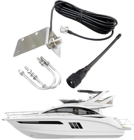 GETBSTOOP 156-163Mhz Rubber Waterproof Mast Aerial with 5M/16.4ft RG-58 Cable Boat Antenna L Shape Bracket External Antenna for Boat Pontoon Sailboat Yacht Marine Radios