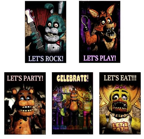 NebulaNova 5Pc Spiel poster, FNAF Poster, ungerahmt, 20 x 30 cm, Version mit HD-Druck, Poster für Wohnzimmer, Wohnzimmer, Wandkunst, Dekor