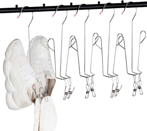 Beufee 5 Perchas para Zapatos, Estante de Secado para Zapatos, Colgador de Acero Inoxidable, Gancho Doble, diseño de Secado, Estante de Almacenamiento, Organizador de Armario, Almacenamiento con Dos