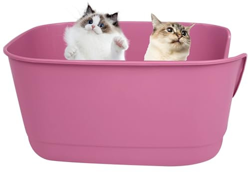 Suhaco Jumbo-Katzentoilette, hohe Seiten, spritzgeschützt, offene Oberseite, 61 x 48 x 31 cm, extra tief, große Katzentoilette für mehrere Katzen, Toilette, niedriger Einstieg (lila)