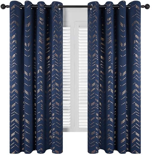 Deconovo Verdunkelungsvorhänge Blickdichte Vorhänge mit Ösen für Schlafzimmer Wohnzimmer Dicke Thermovorhang Kälteschutz Thermogardine mit Linienmuster, 175x140 cm(HöhexBreite), Dunkelblau, 2er Set