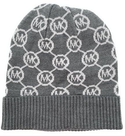 Michael Kors Mütze I Damenmütze I Beanie I Wintermütze I Strickmütze I One Size I Weiche Acrylwolle I Logo I Grau-Weiss 9118
