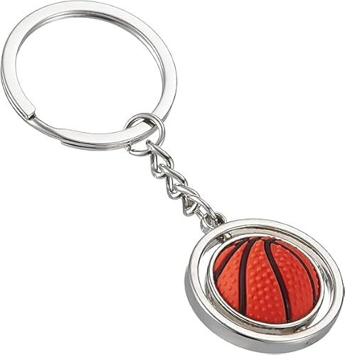 FLYSAVVY Porte-clés de basket-ball rotatif en 3D - Cadeau pour garçons - Cadeau pour les joueurs de handball - Cadeau pour les fans de football - Cadeau d'anniversaire, argenté, A