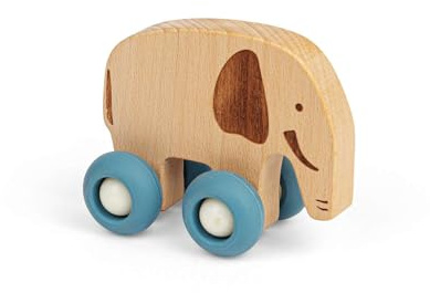 Bigjigs Toys Jungle Animal on Wheels Elephant, Wooden Mini Push Along Toy
