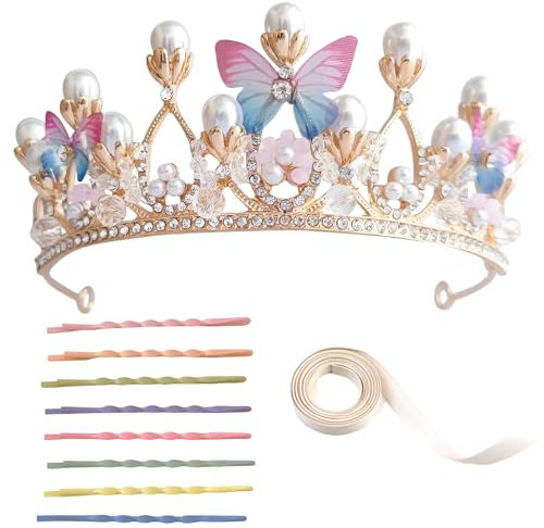 Zliger Krone Schmetterling Mädchenkopfschmuck Silber, Kristall Tiara für Mädchen Damen, Prinzessin Krone Stirnband mit Haarklemmen und Haarbänder für Cosplay Geburtstagsfeier Urlaub Party Geschenk