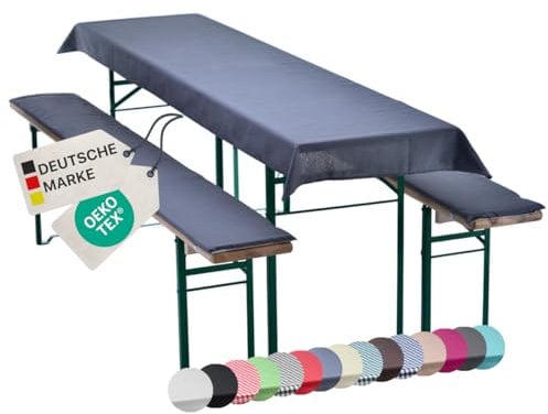 NYVI Bierbankauflagen Set NYVIGala 240x70 cm Grau - 1x Tischdecke für 220x50 cm Biertische & 2X Gepolsterte Auflage für 220x25 cm Bierbänke - Sitzauflage für Bierzeltgarnitur