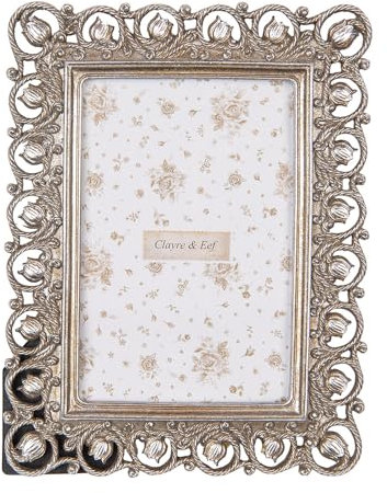 Clayre & Eef Bilderrahmen 10x15 cm Silberfarbig Kunststoff Glas