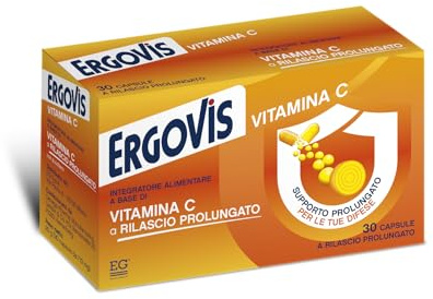 ERGOVIS Vitamina C Supporto per le tue difese - 30 capsule | Formulazione a Rilascio Prolungato, Livelli di Vitamina C Costantemente Alti per 8 ore, Integratore Alimentare