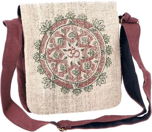 GURU SHOP Boho Schultertasche aus Nepal, Mandala Hanf Umhängetasche, unisex | Hanf-Baumwolle, verstellbarer Gurt, Reißverschlussfächer, handwaschbar, ideal für Alltag