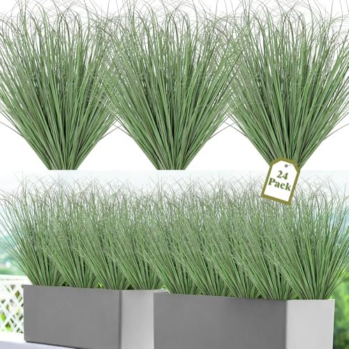 UXORSN 24 Pezzi Piante Artificiali da Esterno 50 cm Erba Finta All'aperto Resistente ai Raggi UV Arbusti Finte Erba di Grano Pianta Artificiale per Giardino Ufficio Domestica Decor, Verde Chiaro