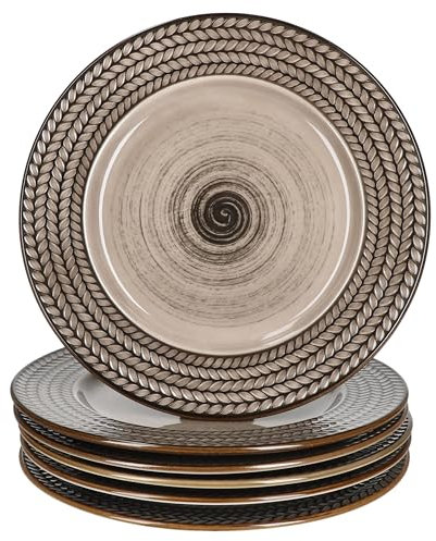 MÄSER Prospero 6er Set Kuchenteller I braune Porzellan-Frühstücksteller mit Relief für 6 Personen I kleine Teller für Salat, Dessert, Fingerfood & Co.