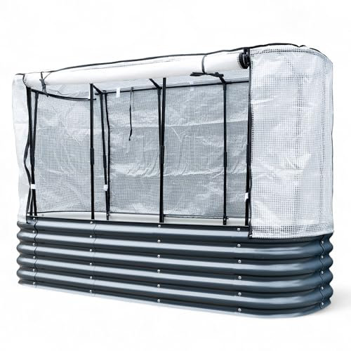 Hochbeet Garten Balkon optionaler Gewächshausaufsatz | stahlverzinktes & pulverbeschichtetes 0,6mm Metall anthrazit - Edelstahlschrauben (400L Set - Hochbeet + Gewächshausaufsatz)