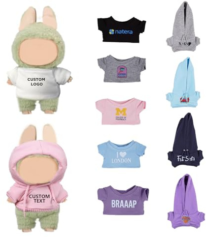 UIDMEN Personalisierte Kleidung für Puppe, Puppenzubehör mit Text und Logo, 15 cm/17 cm, Puppenzubehör, Anzug zum Verkleiden, Spielen und Sammlern, individuelles Puppen-T-Shirt für Geburtstag