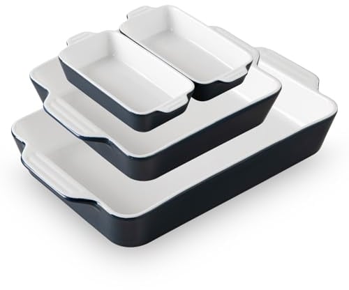 Sweejar Home Keramik-Backformen-Set, Auflaufformen für Ofen, rechteckige Auflaufform mit Griffen, Lasagne-Pfannen tief zum Kochen, Gratin, Braten, Bankett und den täglichen Gebrauch (Marineblau), 4