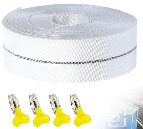 Gewebeschlauch, 1 Rolle 38mm 10m Flachschlauch Industrieschlauch Ablaufschlauch Pumpenschlauch mit 4 Schlauchklemmen für Abflussteiche, Gartenbewässerung, Tauchpumpen