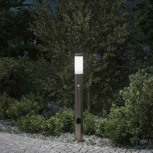 Gecheer Stainless Steel Outdoor Bollard Light with Motion Sensor & Outlet - IP44 Rated Model4006019