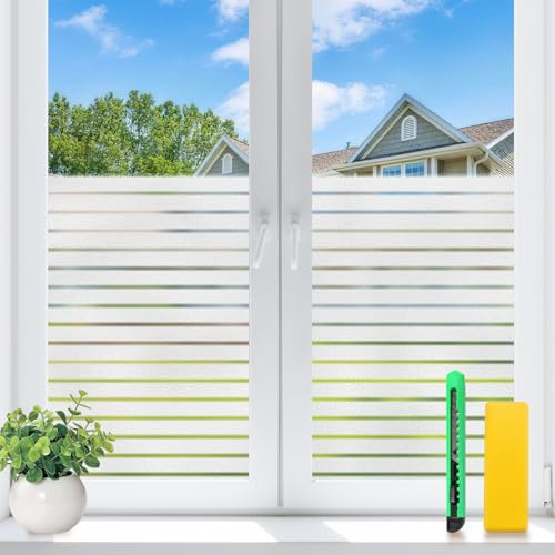 Weeoley Vinilos para Cristales Opaco Esmerilado Rayas 105x200 cm | Vinilo Adhesivo Cristal Anti UV Estático Privacidad para Oficina Cocina Salón Decorativo Incluye Herramientas De Aplicación