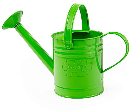 Bigjigs Toys Green Children's Watering Can with Fixed Spout, Top & Side Handle - Sturdy Kids Watering Can, Quality Kids Gardening Tools & Childrens Gardening Sets, Outdoor Toys