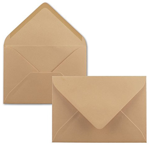50x Briefumschläge B6-17,5 x 12,5 cm - Karamellbraun - Nassklebung mit spitzer Klappe - 120 g/m² - Für Hochzeit, Gruß-Karten, Einladungen