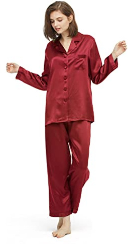 LilySilk Damen Pyjama Set aus 100% Seide mit langarmigem Hemd und Hose | Naturgewebe, Maschinenwäsche, Nachtwäsche, Schlafkleidung, Bluse mit Knopfleiste,sanft zur Haut