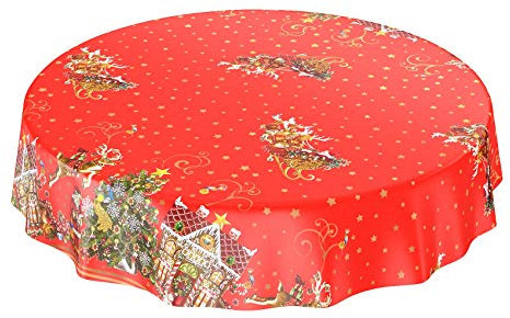 ANRO Wachstuchtischdecke Wachstuch Wachstischdecke Tischdecke Weihnachten Weihnachtsmann Rot Sterne Rund 140cm