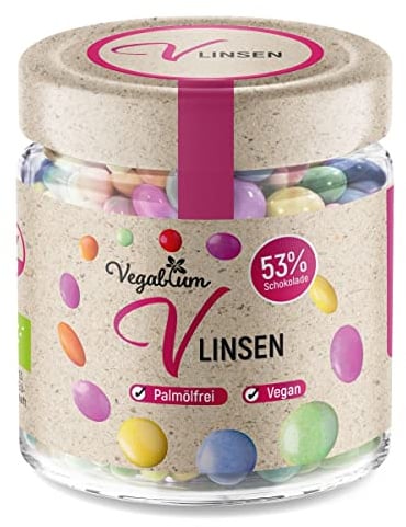 Vegablum Vlinsen Schoko | Bio, Vegan & Plastikfrei | Leckere Schokolinsen, Snacks, Süßigkeiten im Glas, 1er Set (100g)