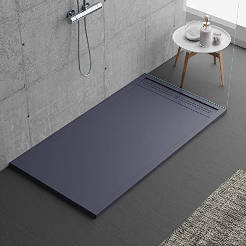 Receveur de douche gris foncé, design moderne, en marbre et résine à effet pierre ardoise, gelcoat, slim 3 cm 90 x 120 cm bonde gratis