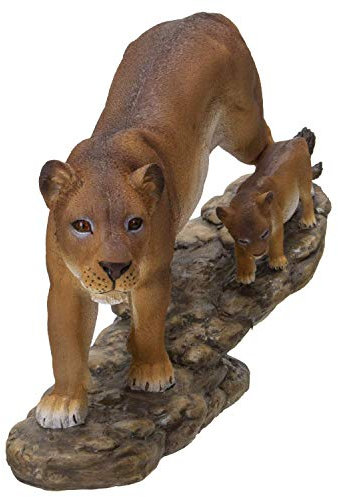 Pacific Giftware Löwen Figur mit Jungem auf Wanderschaft | Wildlife Statue Safari Afrika Deko